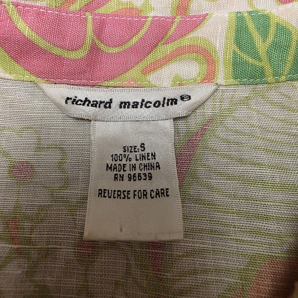 Richard Malcolm Linen Tropical Button Up Sleeveless Top Size S - Picture 9 of 9